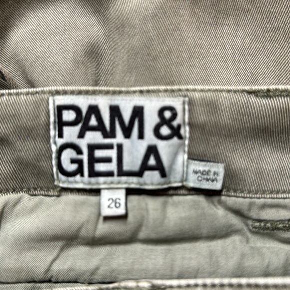 Pam & Gela Uniform Side Stripe Step Hem Pants Militia Green Lace-up 26 - Picture 6 of 6